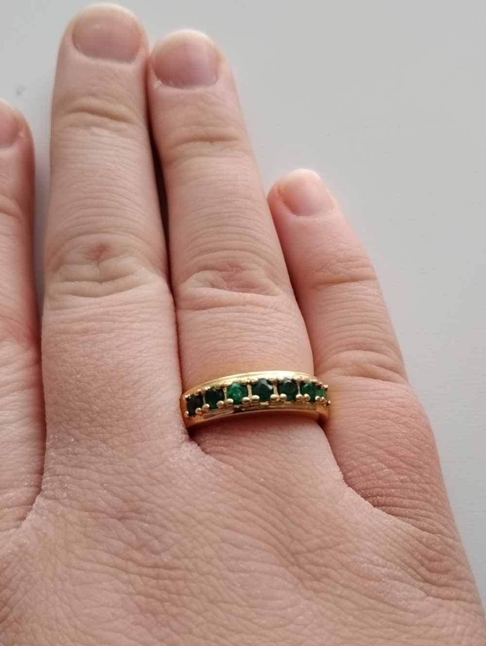 Gold Plated Band Ring with Green Gemstones Size 7
